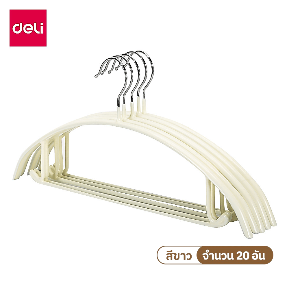 ไม้แขวนเสื้อ DELI VS933-WH-2-20 สีขาว มีกันลื่น 20 ชิ้น_0